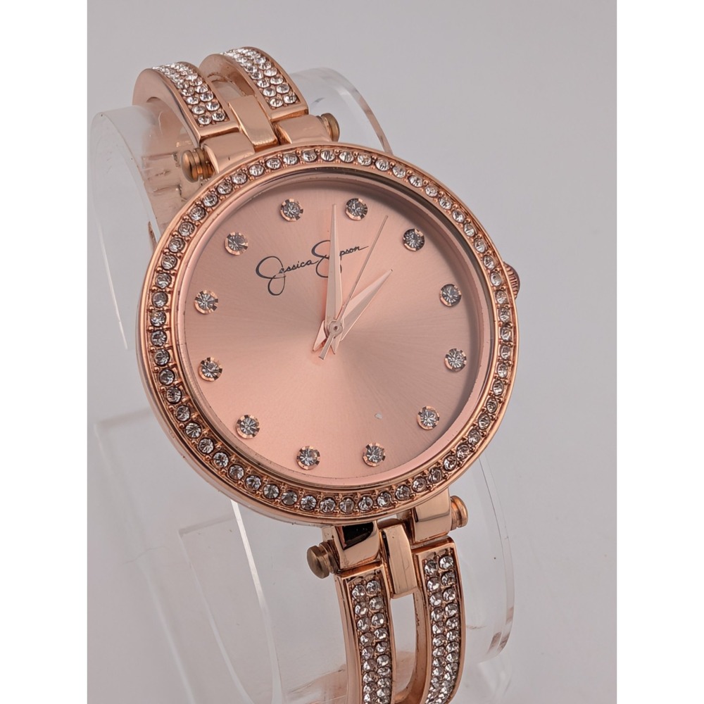 Jessica Simpson Women's Watch 36mm Case Rhinestones Rose Gold 7" Band- Working